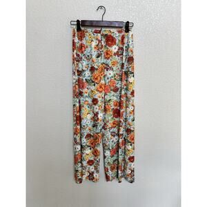 Zara womens floral wide leg pull on pants S multicolor boho hippie beachy travel